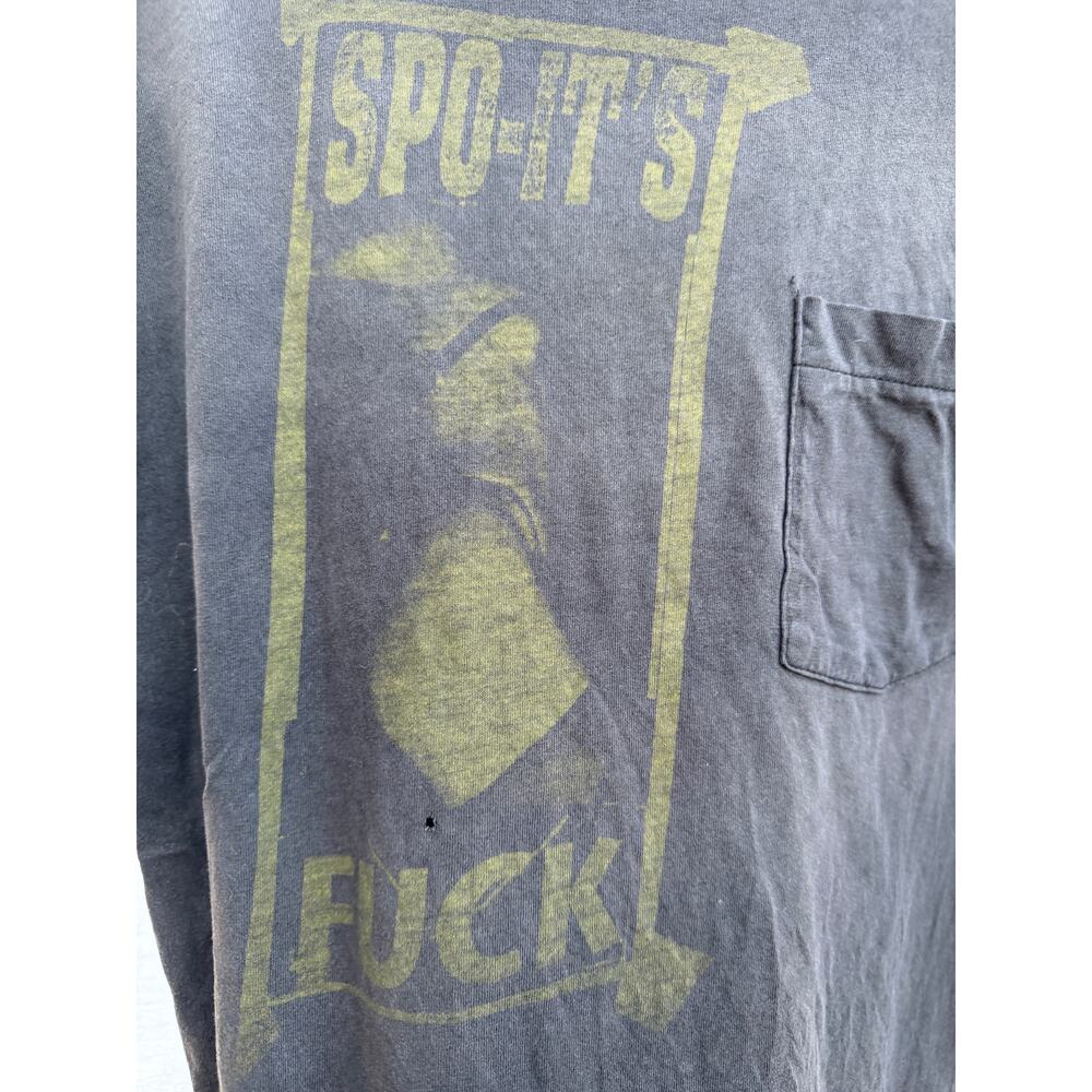 Vintage Graphic Pocket T Shirt Scott’s Graphic Tee Mens L Gray Distressed - Picture 9 of 10